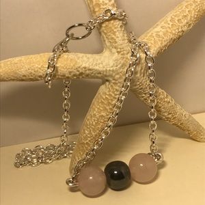 Hematite rose quartz necklace, anxiety protection